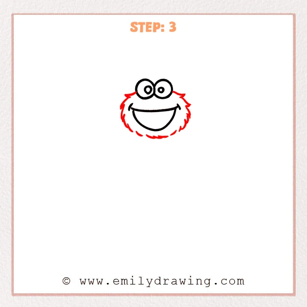 how to draw a cookie monster - Cookie Monster drawing with big eyes, a wide smile, and a shaggy, zigzag fur outline forming the face around the mouth and cheeks.
